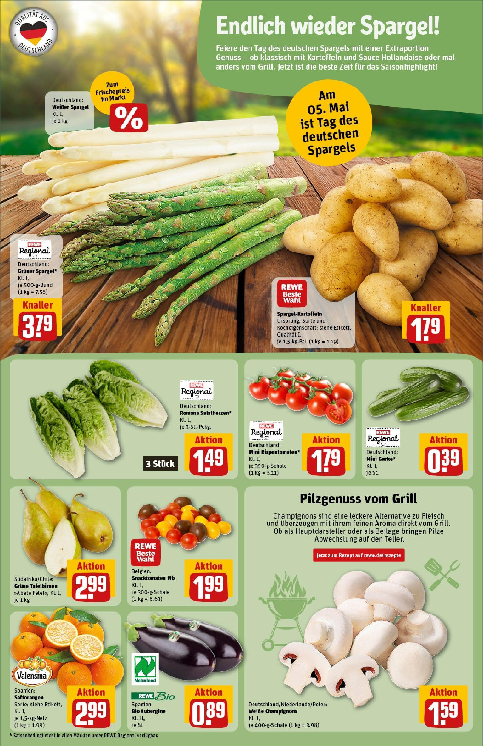 Rewe - Rewe: Wochenangebote (ab 04.05.2025) zum Blättern » Angebote | Seite: 9 | Produkte: Grill, Spargel, Kartoffeln, Aubergine Rewe - Rewe: Wochenangebote (ab 04.05.2025) zum Blättern » Angebote | Seite: 9 | Produkte: Grill, Spargel, Kartoffeln, Aubergine