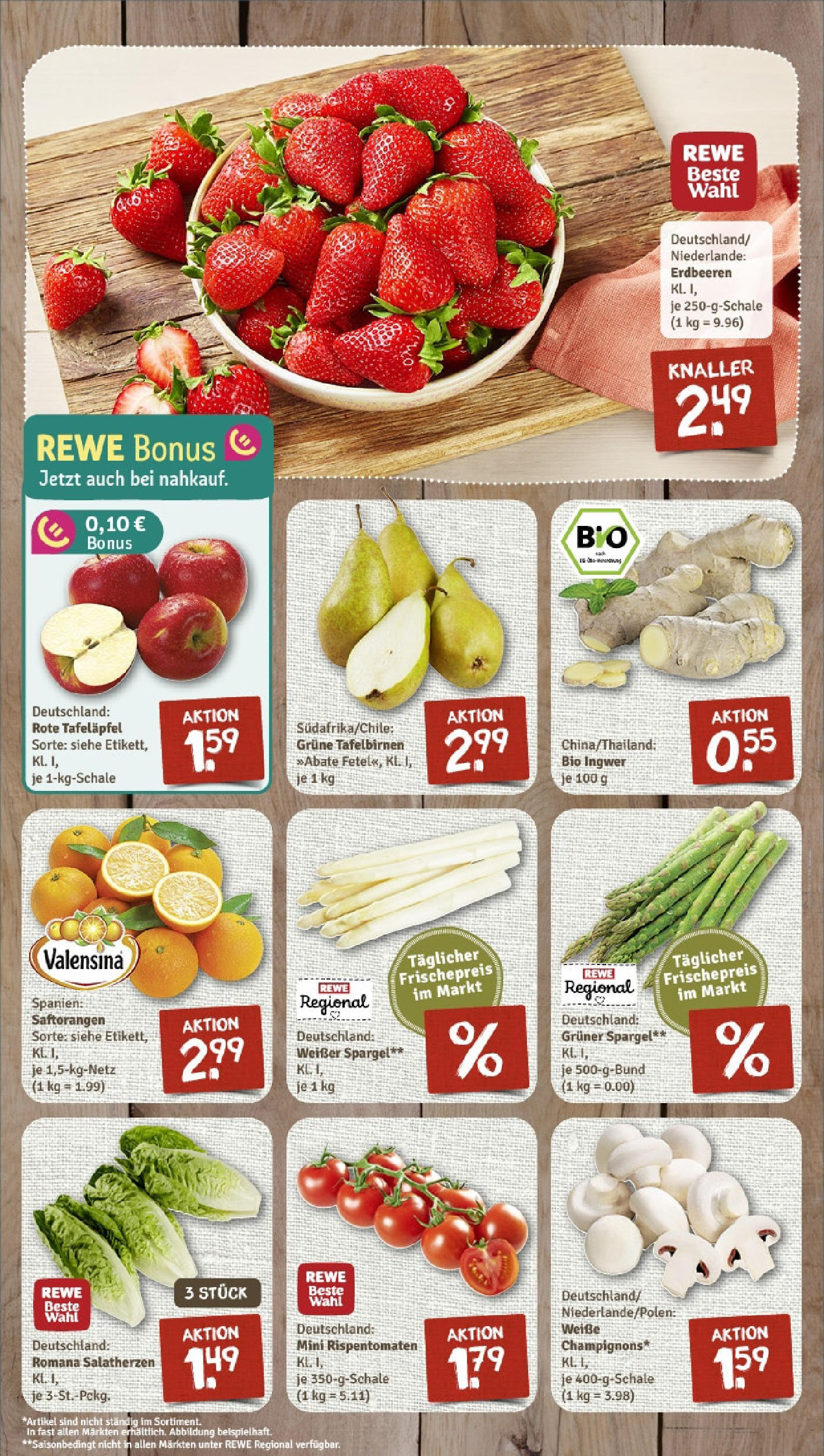 Rewe - Rewe: Wochenangebote (ab 04.05.2025) zum Blättern » Angebote | Seite: 4 | Produkte: Spargel, Valensina, Erdbeeren