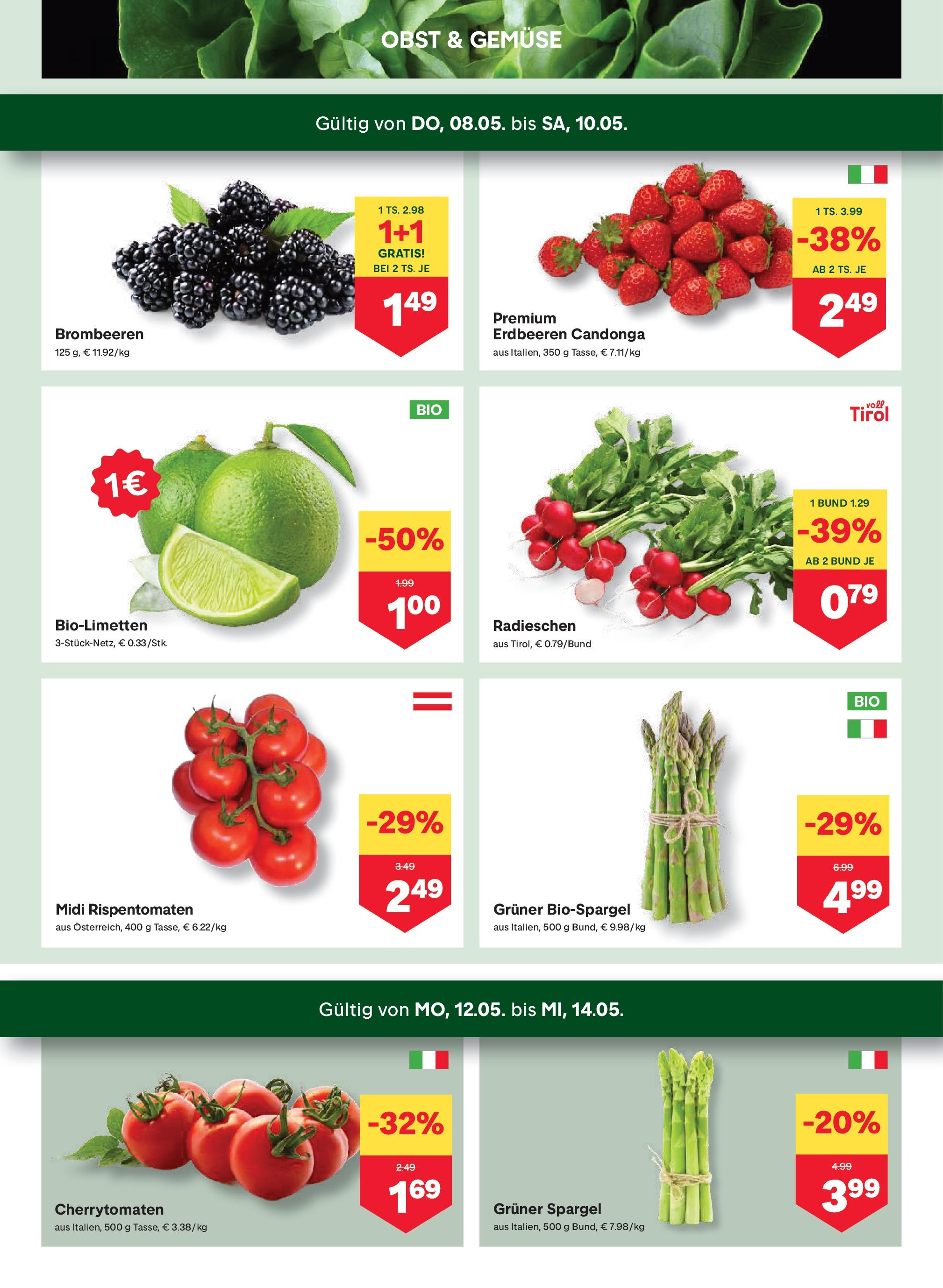 MPREIS Vorarlberg von 08.05.2025 - Aktuelle Angebote | Seite: 2 | Produkte: Erdbeeren, Gemüse, Obst