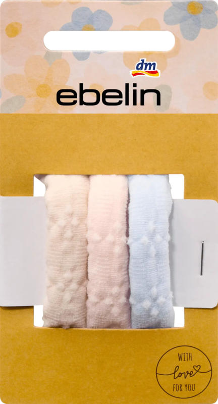 ebelin Haargummis mit Blumen hellblau/rosa/creme