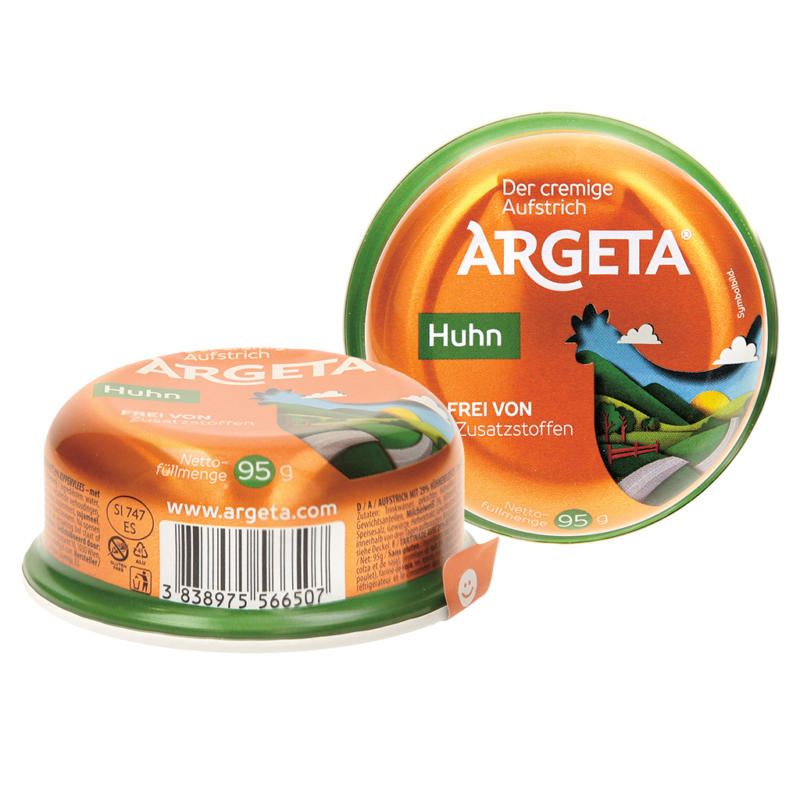 Aufstrich mit 29% Hühnerfleisch - mit Milcheiweiß. Sterilisiertes Produkt.