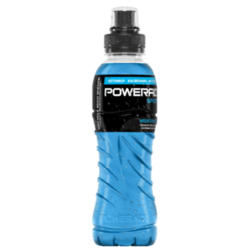 Erfrischungsgetränk Powerade Sports Mountain Blast mit Fruchtmixgeschmack, mit Zucker und Süssungsmitteln