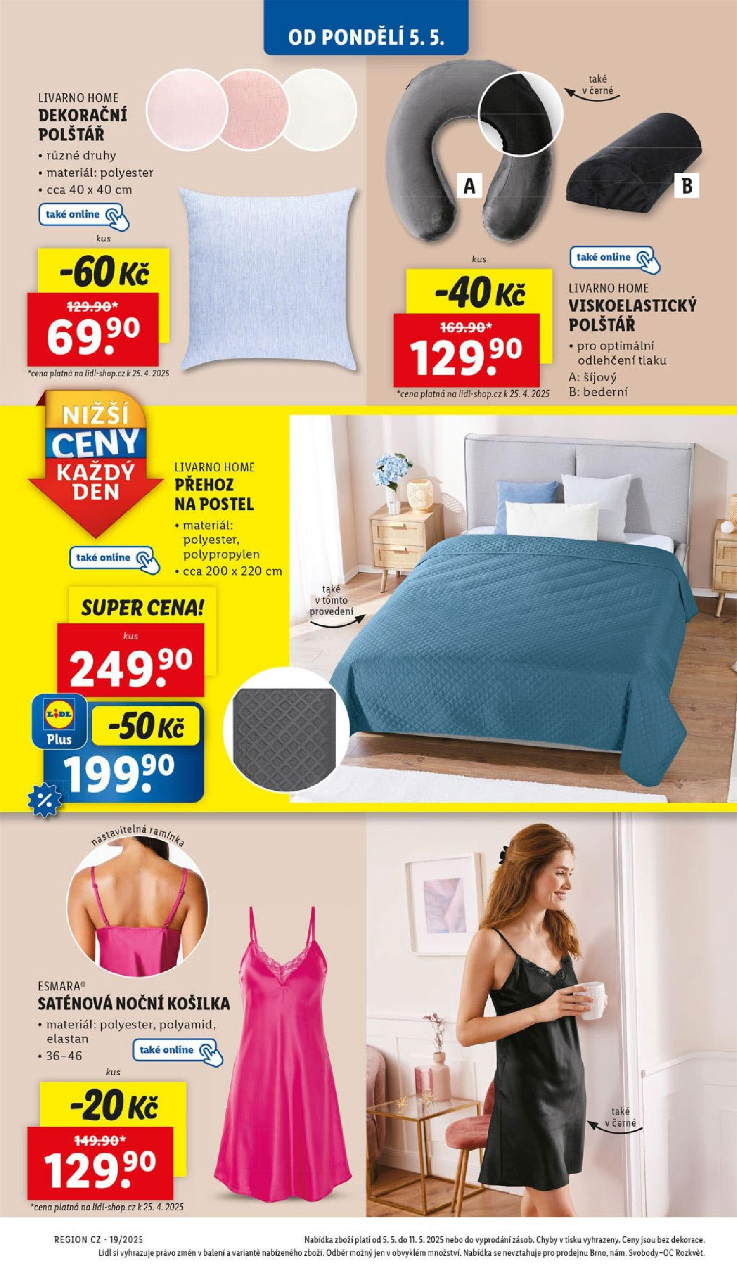 Lidl leták od 05.05.2025 - Nový akční leták | Strana: 4 | Produkty: Ramínka, Postel, Polštář, Přehoz na postel