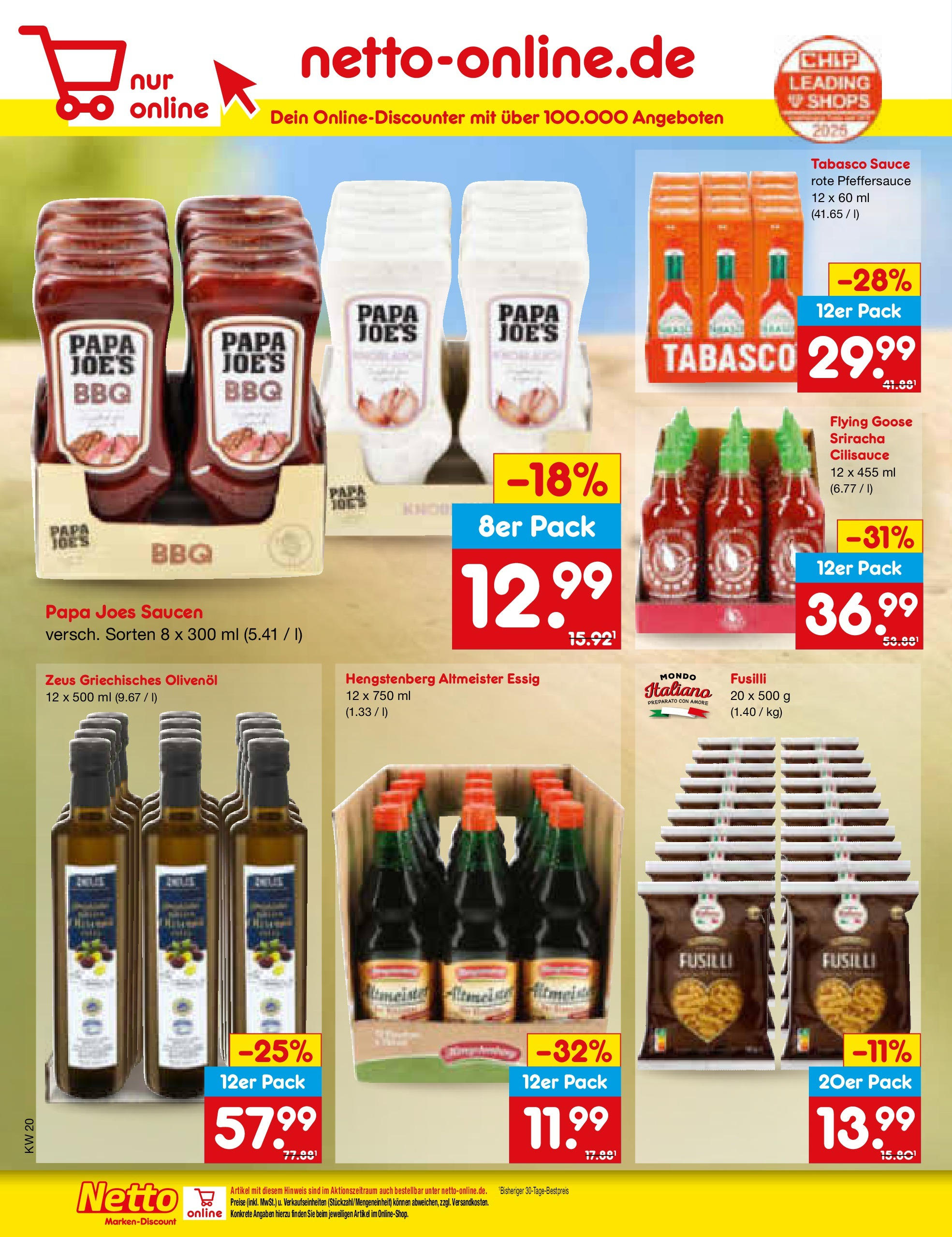 Netto Marken-Discount - Netto: Wochenangebote (ab 12.05.2025) » Angebote | Seite: 28 | Produkte: Essig, Olivenol, Chili, Pasta Netto Marken-Discount - Netto: Wochenangebote (ab 12.05.2025) » Angebote | Seite: 28 | Produkte: Essig, Olivenol, Chili, Pasta