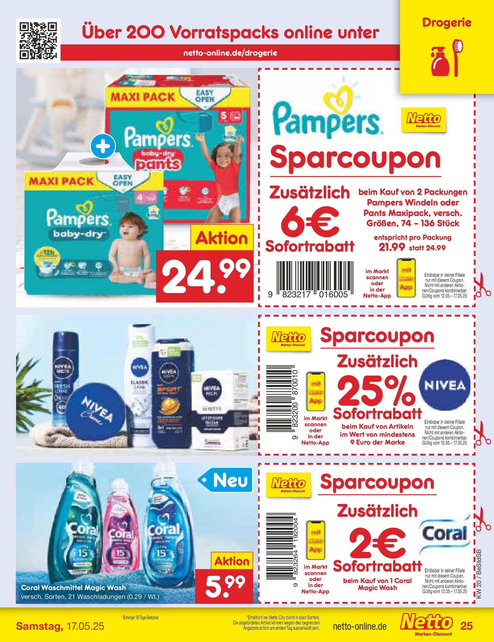 Netto Marken-Discount - Netto: Wochenangebote (ab 12.05.2025) » Angebote | Seite: 45 | Produkte: Coral, Pampers, Coral waschmittel, Waschmittel Netto Marken-Discount - Netto: Wochenangebote (ab 12.05.2025) » Angebote | Seite: 45 | Produkte: Coral, Pampers, Coral waschmittel, Waschmittel
