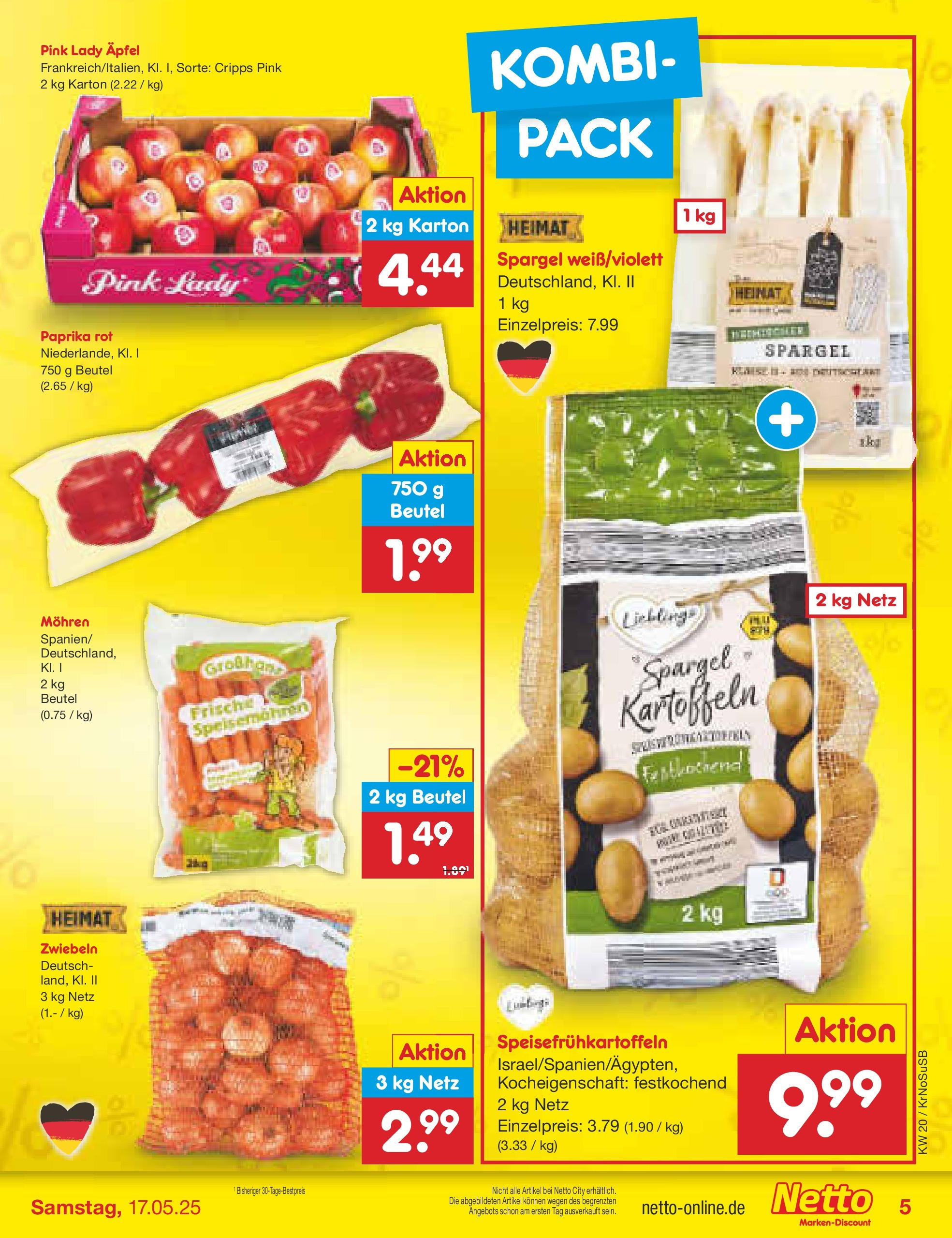 Netto Marken-Discount - Netto: Wochenangebote (ab 12.05.2025) » Angebote | Seite: 5 | Produkte: Äpfel, Kartoffeln, Zwiebeln, Paprika Netto Marken-Discount - Netto: Wochenangebote (ab 12.05.2025) » Angebote | Seite: 5 | Produkte: Äpfel, Kartoffeln, Zwiebeln, Paprika