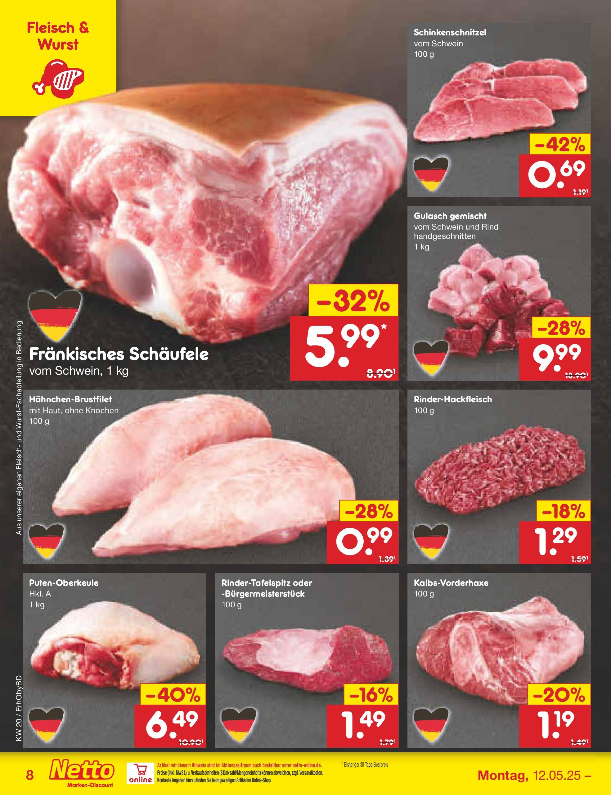 Netto Marken-Discount - Prospekt (ab 12.05.2025) » Angebote | Seite: 10 | Produkte: Gulasch, Wurst, Fleisch Netto Marken-Discount - Prospekt (ab 12.05.2025) » Angebote | Seite: 10 | Produkte: Gulasch, Wurst, Fleisch