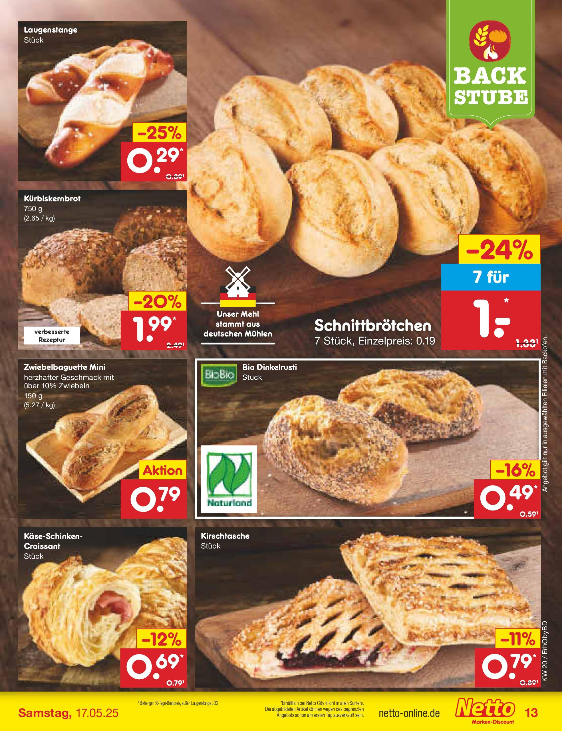 Netto Marken-Discount - Prospekt (ab 12.05.2025) » Angebote | Seite: 17 | Produkte: Mehl, Baguette, Croissant, Zwiebeln Netto Marken-Discount - Prospekt (ab 12.05.2025) » Angebote | Seite: 17 | Produkte: Mehl, Baguette, Croissant, Zwiebeln