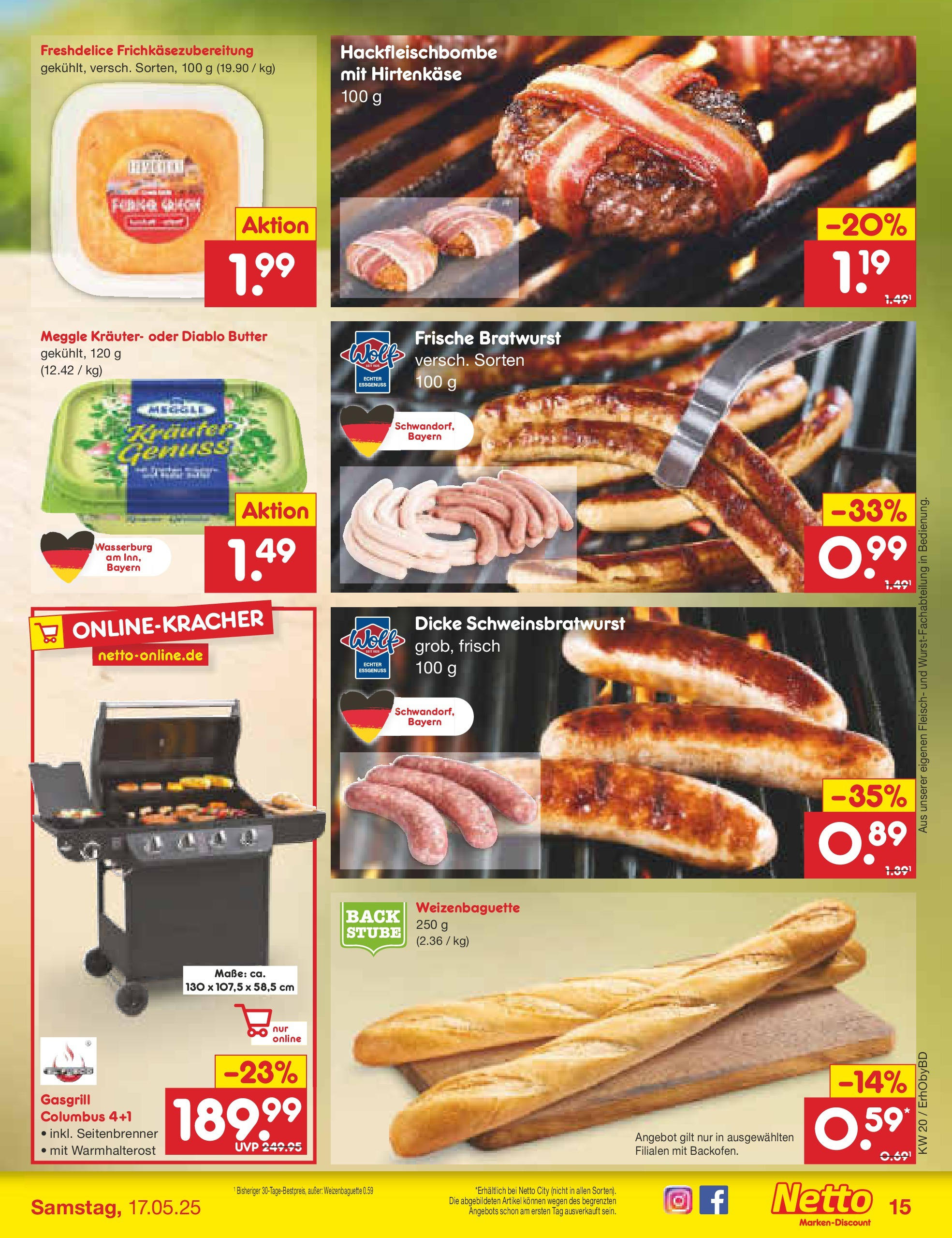 Netto Marken-Discount - Prospekt (ab 12.05.2025) » Angebote | Seite: 19 | Produkte: Grill, Butter, Bratwurst, Baguette Netto Marken-Discount - Prospekt (ab 12.05.2025) » Angebote | Seite: 19 | Produkte: Grill, Butter, Bratwurst, Baguette