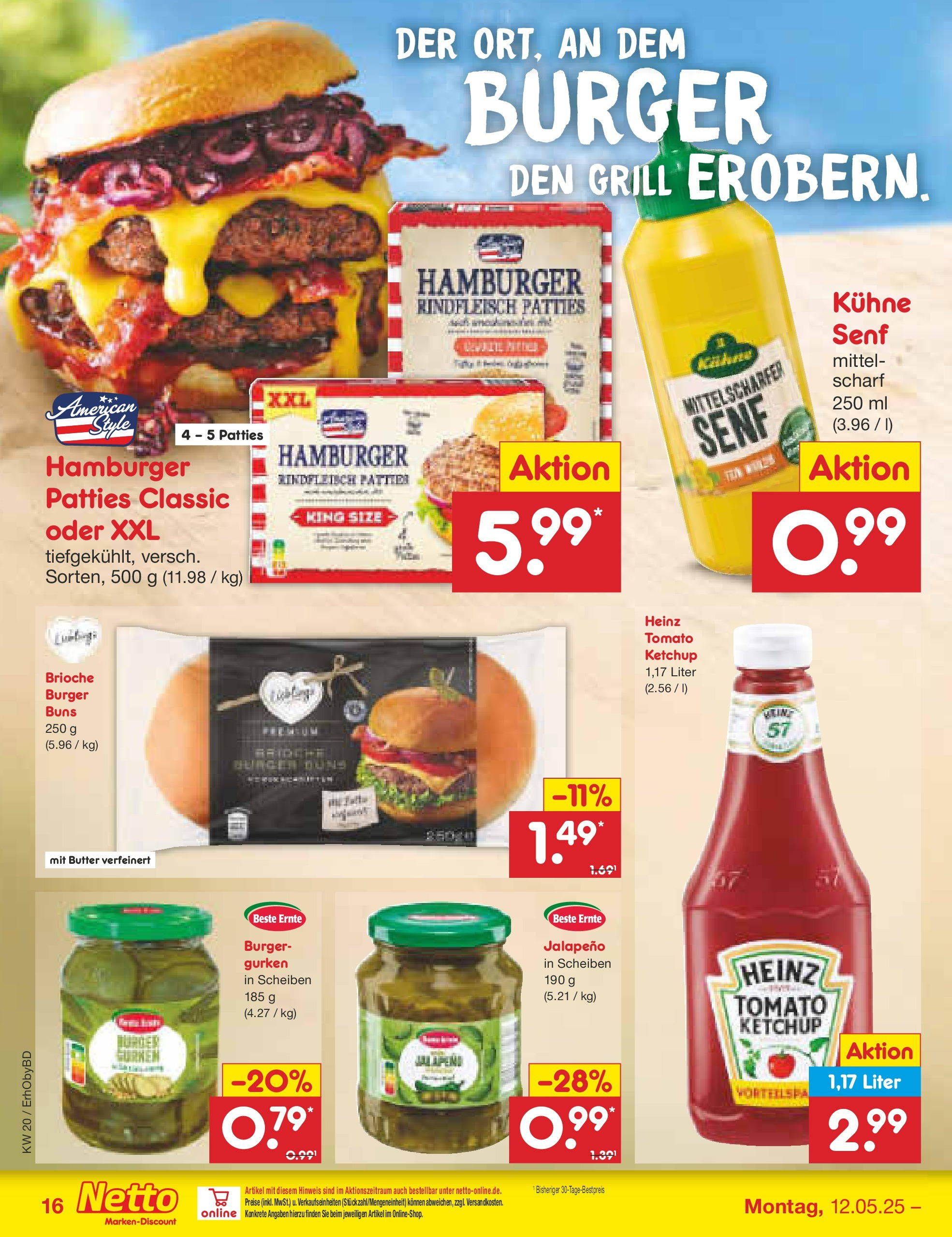Netto Marken-Discount - Prospekt (ab 12.05.2025) » Angebote | Seite: 20 | Produkte: Grill, Burger, Rindfleisch, Ketchup Netto Marken-Discount - Prospekt (ab 12.05.2025) » Angebote | Seite: 20 | Produkte: Grill, Burger, Rindfleisch, Ketchup