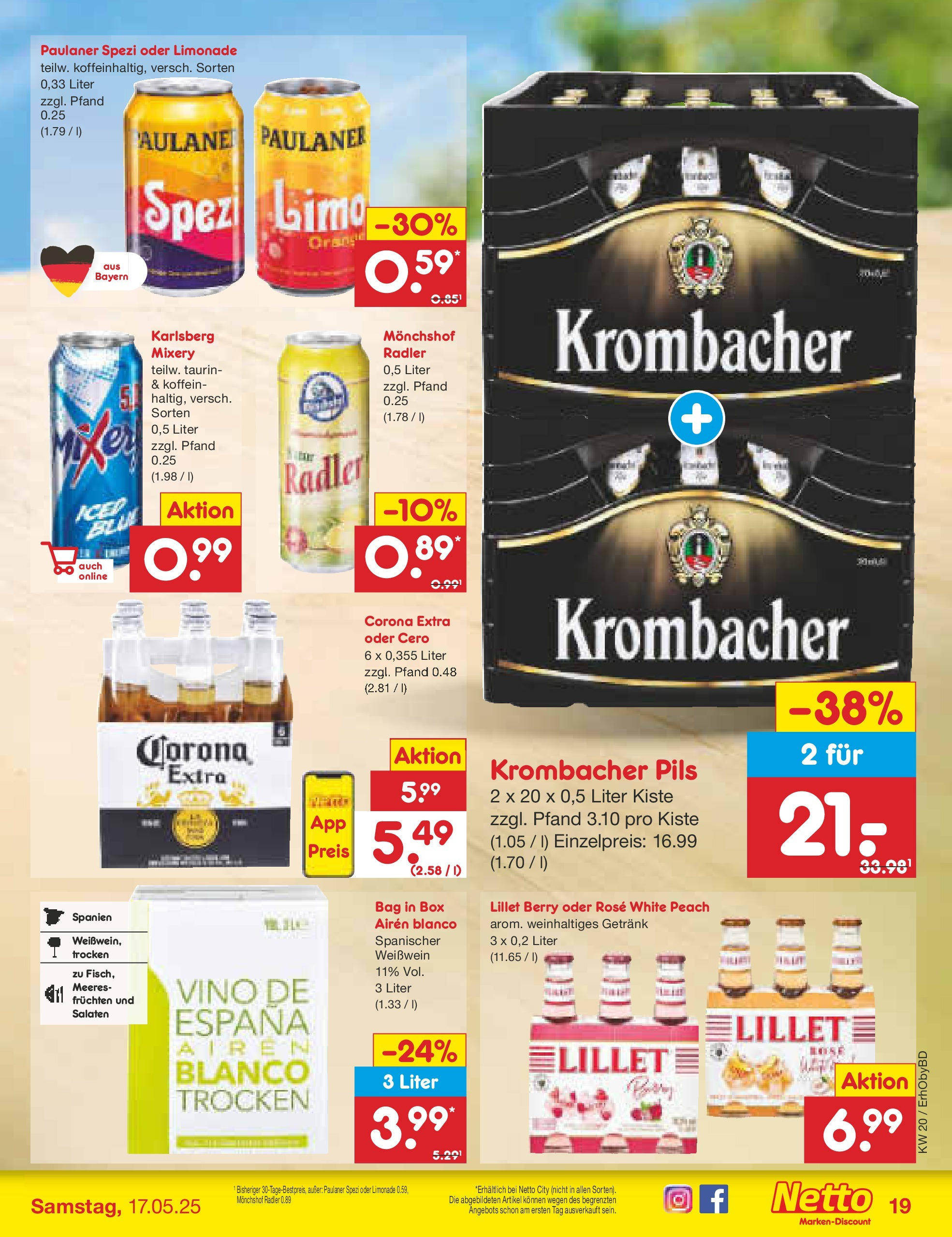 Netto Marken-Discount - Prospekt (ab 12.05.2025) » Angebote | Seite: 23 | Produkte: Paulaner spezi, Lillet, Radler, Krombacher Netto Marken-Discount - Prospekt (ab 12.05.2025) » Angebote | Seite: 23 | Produkte: Paulaner spezi, Lillet, Radler, Krombacher