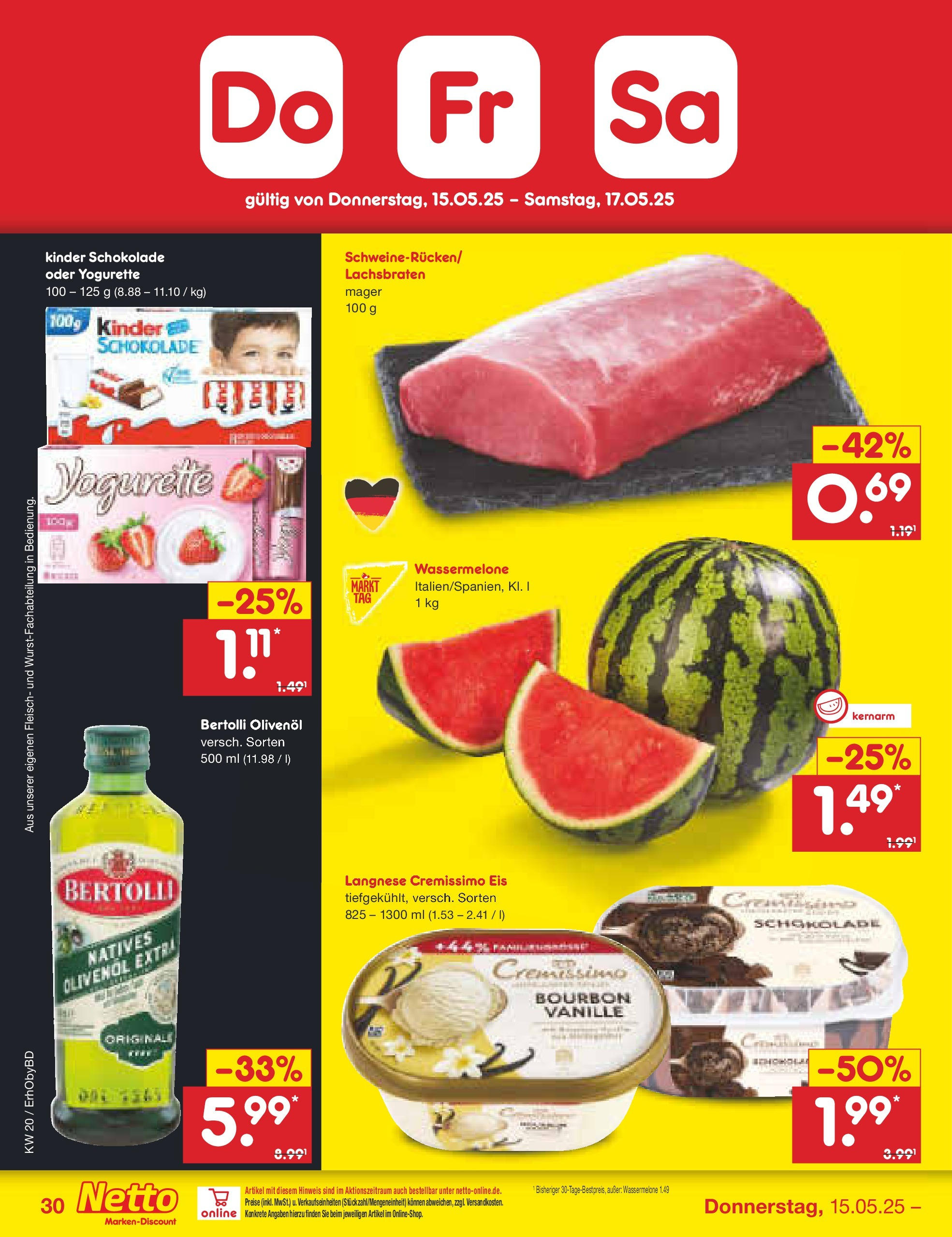 Netto Marken-Discount - Prospekt (ab 12.05.2025) » Angebote | Seite: 52 | Produkte: Kinder schokolade, Langnese, Schokolade, Olivenol Netto Marken-Discount - Prospekt (ab 12.05.2025) » Angebote | Seite: 52 | Produkte: Kinder schokolade, Langnese, Schokolade, Olivenol