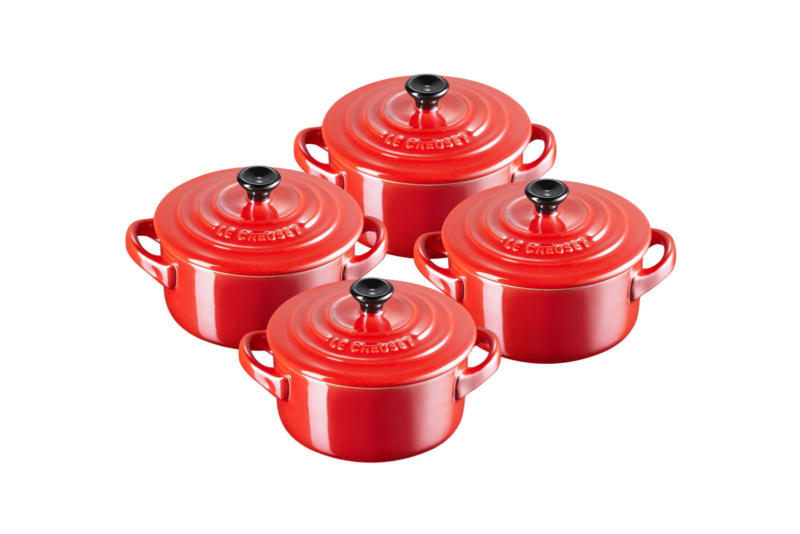 LE CREUSET Mini-Cocotte 4er-Set 10cm Metallics Kirschrot