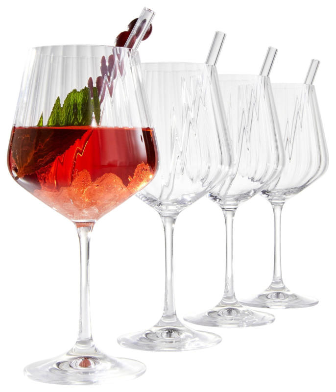 Nachtmann 4er-Set Gin Tonic-Gläser + Glas-Trinkhalme TASTES GOOD