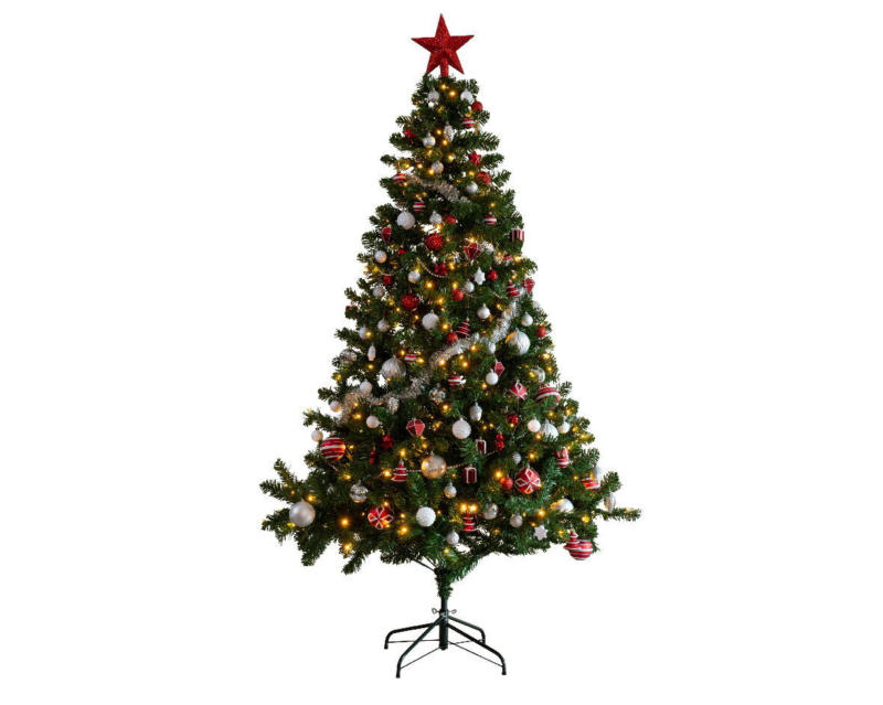 Everlands Künstlicher Weihnachtsbaum 210cm mit Kugeln & Beleuchtung