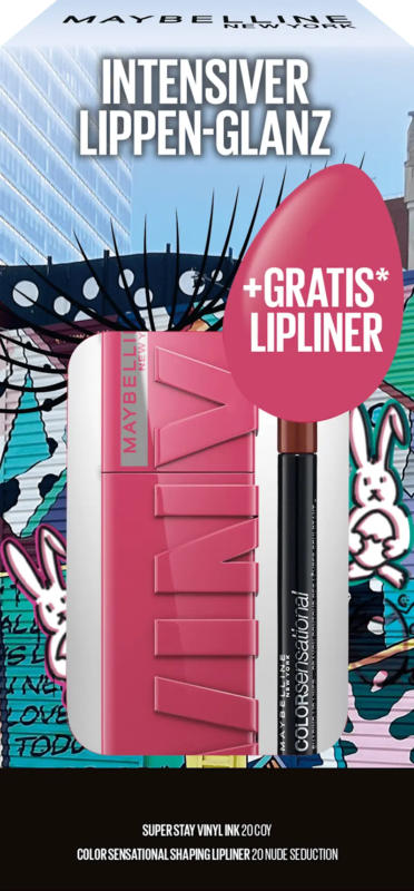 MAYBELLINE NEW YORK Lippenstiftset SST Vinyl Ink 20, 4,2 ml & Gratis Lipliner Color Sensational 20