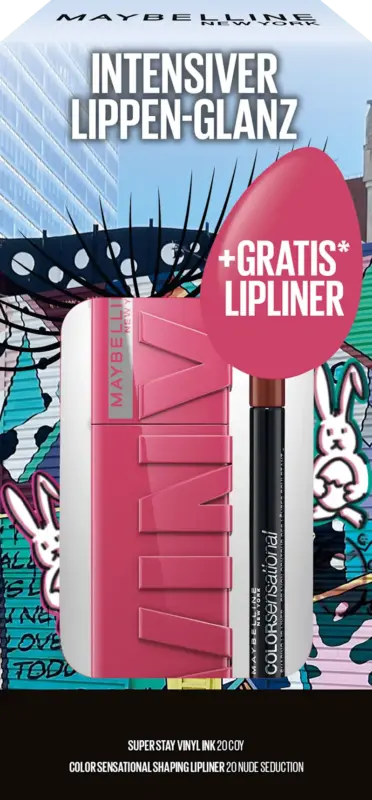 MAYBELLINE NEW YORK Lippenstiftset SST Vinyl Ink 20, 4,2 ml & Gratis Lipliner Color Sensational 20