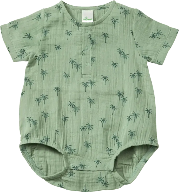 ALANA Body Kurzarm aus Musselin mit Palmen-Muster, grün, Gr. 74/80