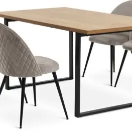 JYSK Masă AABENRAA 160 stejar cald+ 4 scaune KOKKEDAL catifea gri