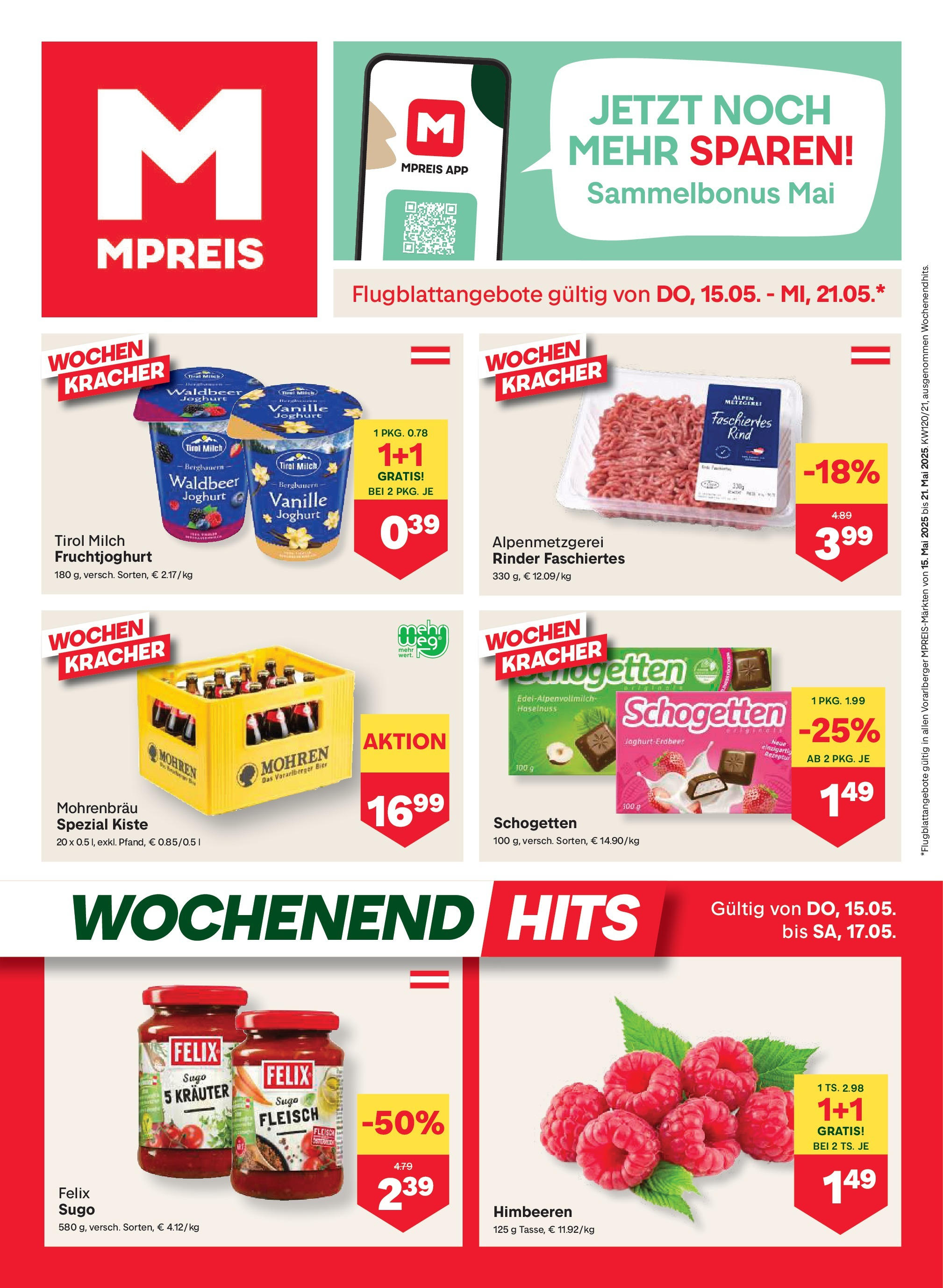 MPREIS Vorarlberg von 15.05.2025 - Aktuelle Angebote | Seite: 1 | Produkte: Milch, Joghurt, Bier