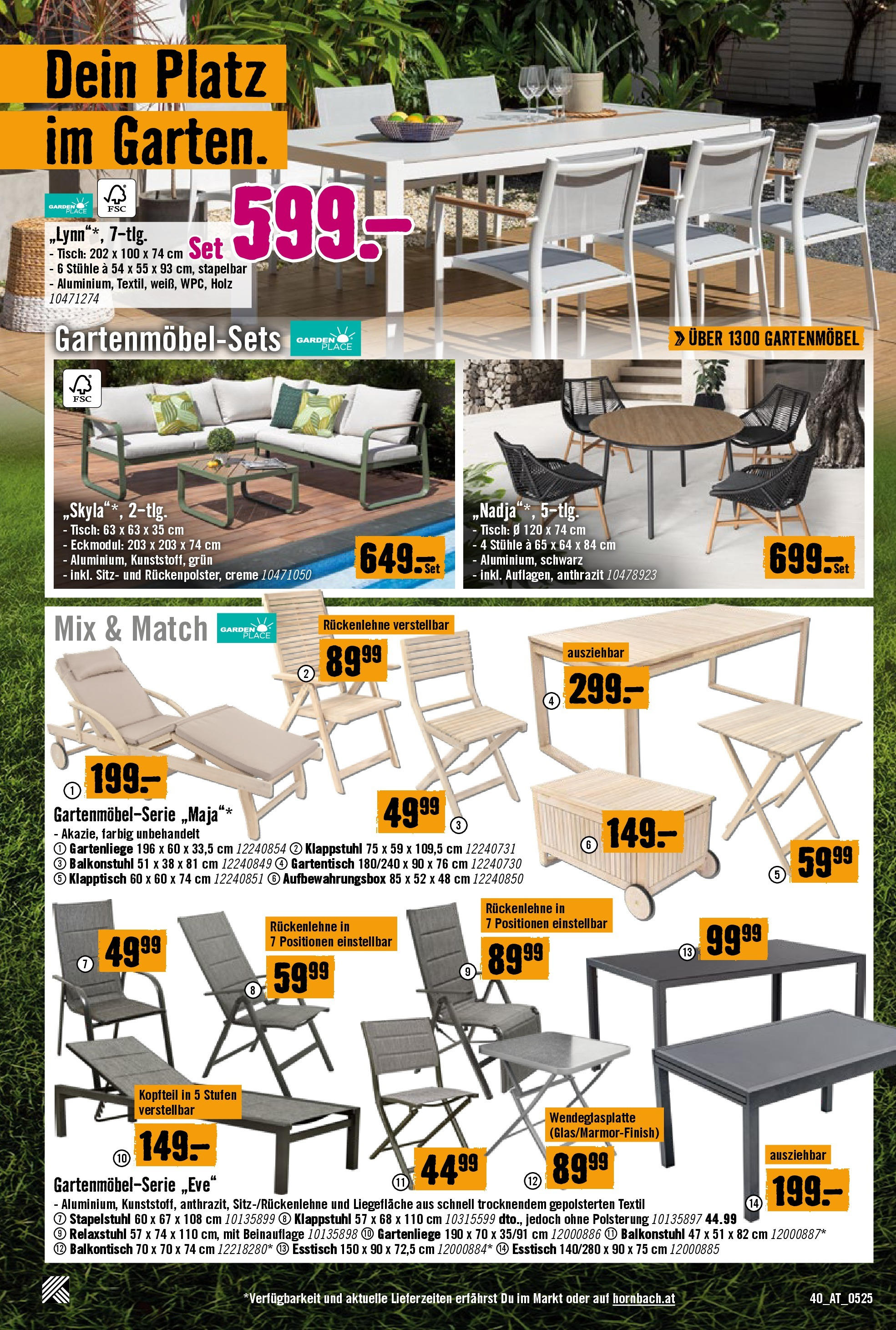 Hornbach Flugblatt (07.05.2025) || Aktuelle Angebote | Seite: 40 | Produkte: Tisch, Gartenmöbel, Creme Hornbach Flugblatt von 07.05.2025 - Aktuelle Angebote | Seite: 40 | Produkte: Tisch, Gartenmöbel, Creme