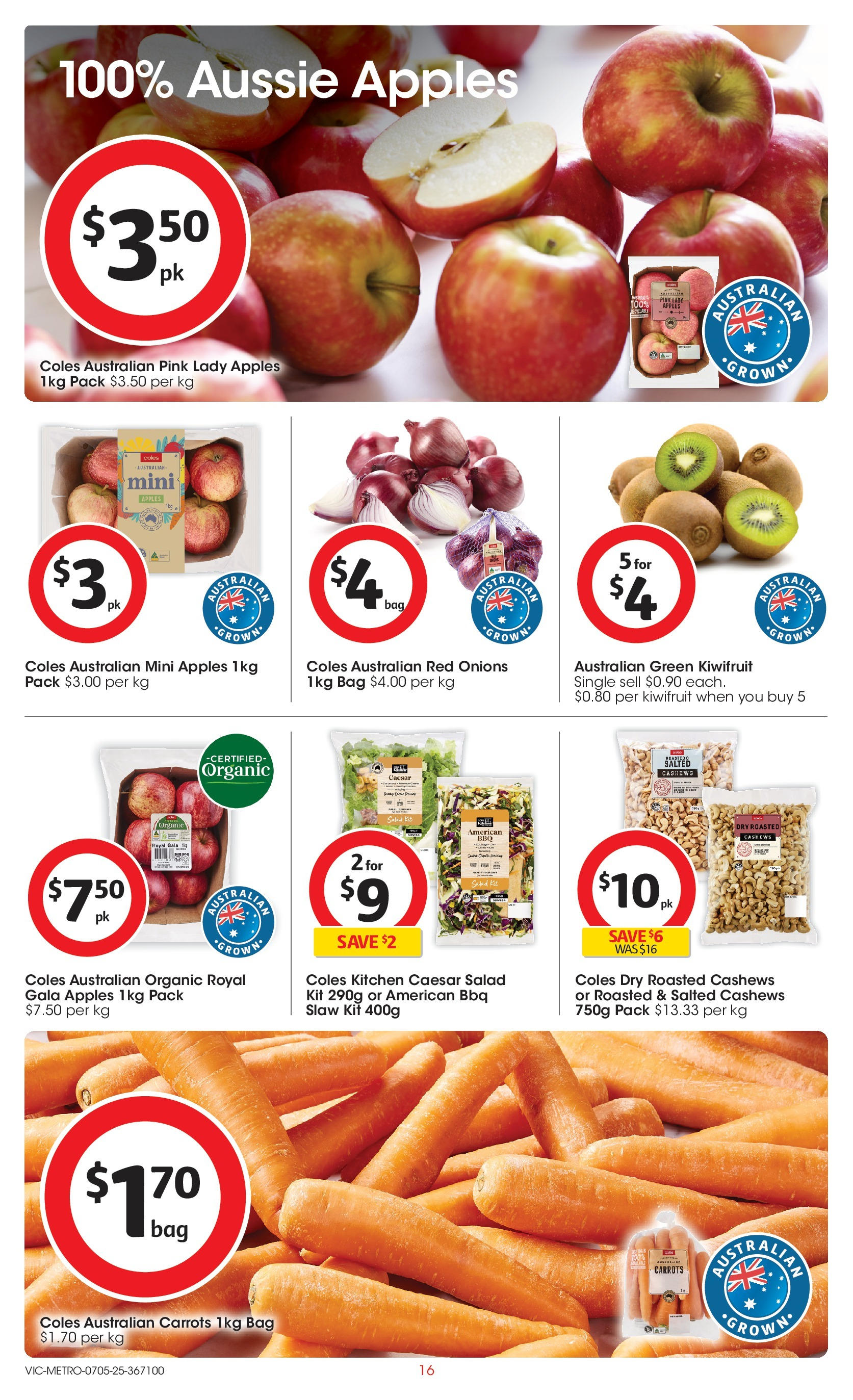 Coles catalogue from 06/05/2025 > Big discounts | Page: 16 | Products: Apples, Carrots, Salad, Bag Coles catalogue valid from 06/05/2025 > Online Australia | Page: 16 | Products: Apples, Carrots, Salad, Bag