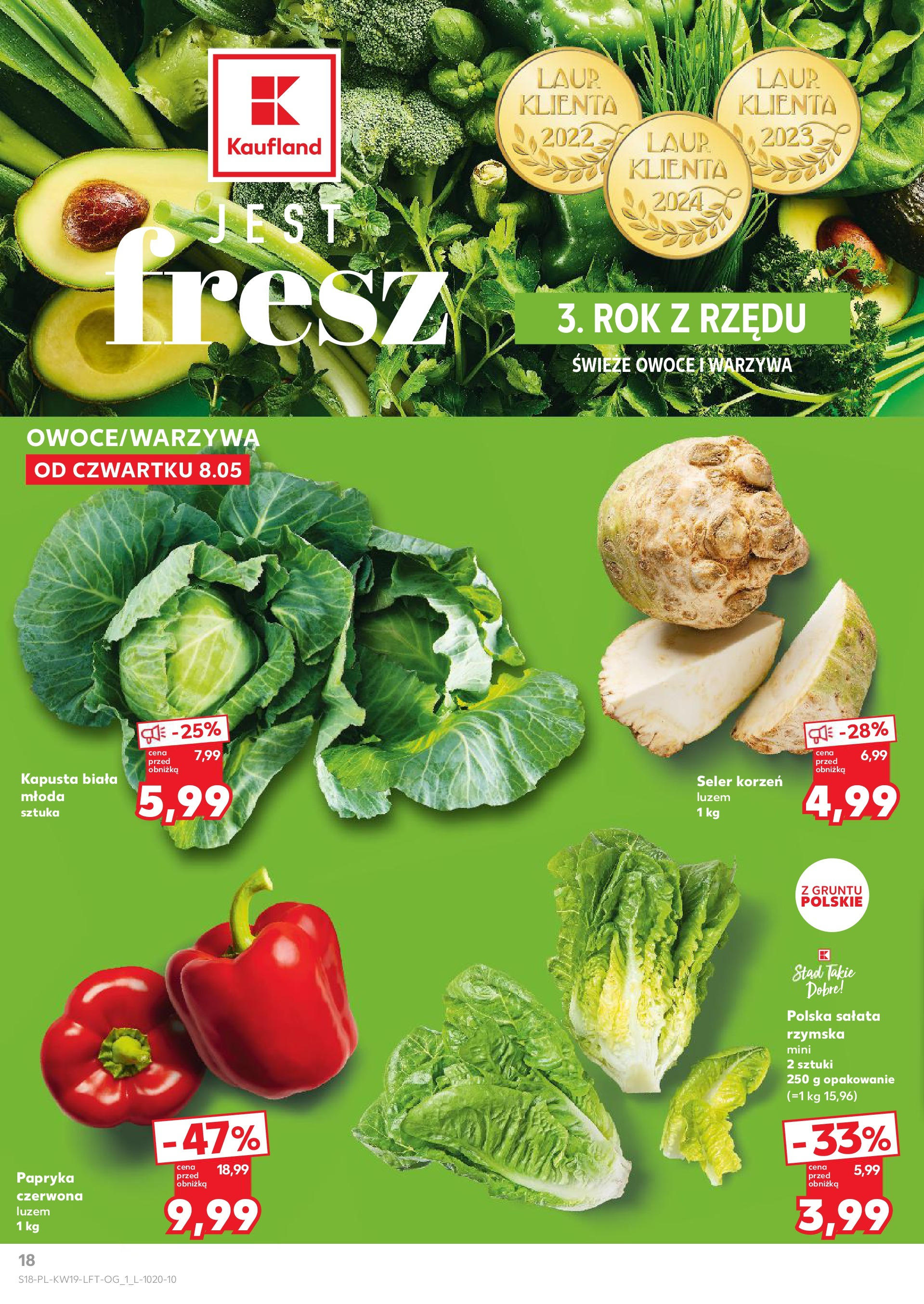 Kaufland gazetka (08.05.2025) - od jutra | Strona: 18 | Produkty: Papryka, Kapusta biała, Warzywa, Owoce Kaufland gazetka od 08.05.2025 - od jutra PDF | Strona: 18 | Produkty: Papryka, Kapusta biała, Warzywa, Owoce