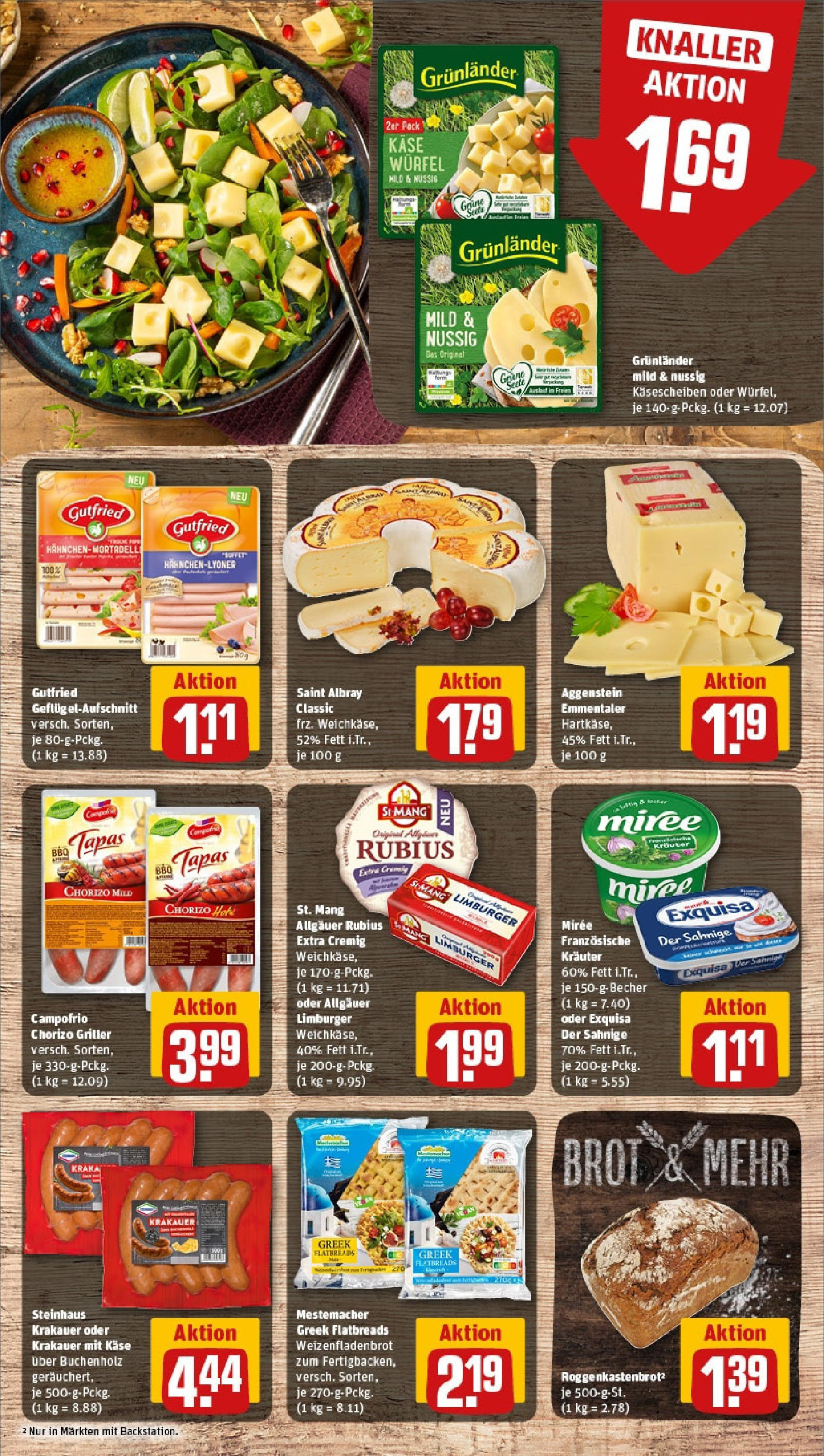 Rewe - Tübingen / Innenstadt (ab 12.05.2025) zum Blättern » Angebote | Seite: 9 | Produkte: Käse, Grunlander, Brot, Griller