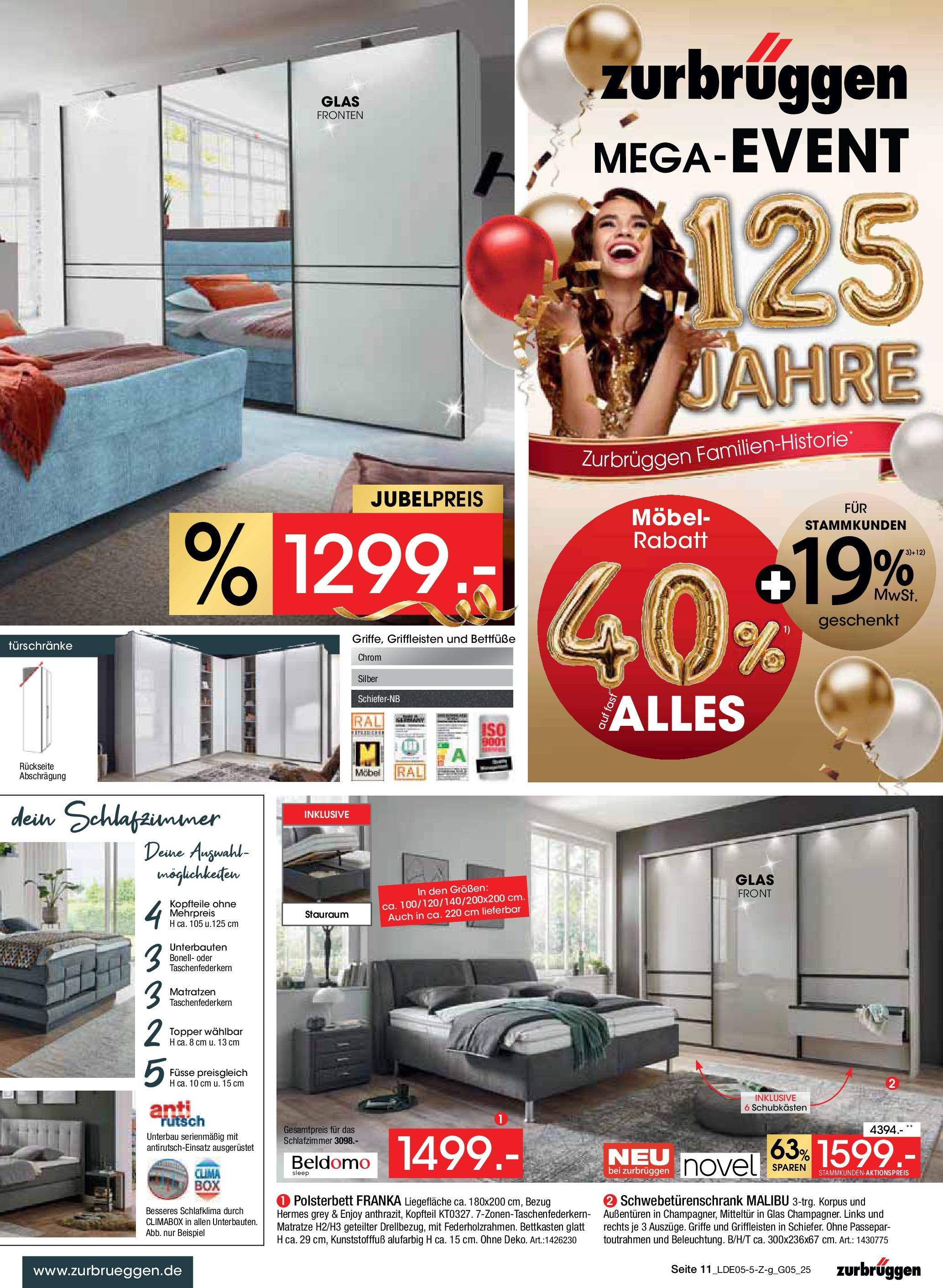 Zurbrüggen Mega-Event (ab 10.05.2025) zum Blättern | Seite: 11 | Produkte: Matratze, Schwebetürenschrank, Polsterbett, Topper Zurbrüggen Mega-Event (ab 10.05.2025) zum Blättern | Seite: 11 | Produkte: Matratze, Schwebetürenschrank, Polsterbett, Topper