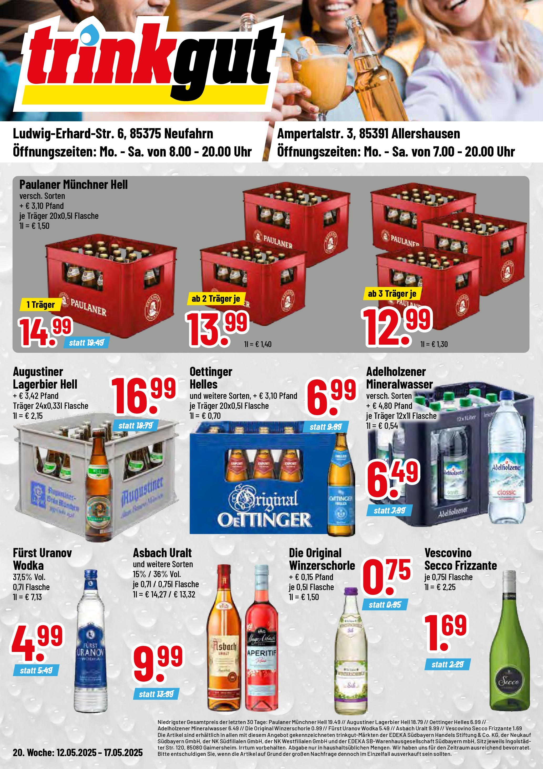 Trinkgut - trinkgut: Wochenangebote (ab 11.05.2025) » Angebote online | Seite: 1 | Produkte: Adelholzener, Oettinger, Uhr, Paulaner