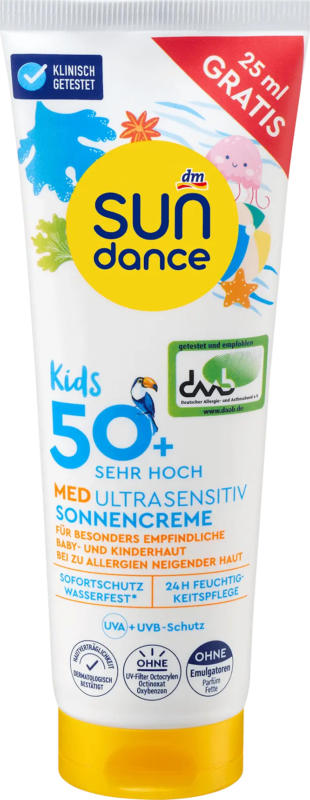 SUNDANCE Sonnencreme Kids MED ultra sensitiv, LSF 50, Überfüller