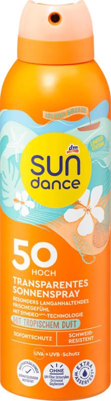 SUNDANCE Sonnenspray transparent Sport mit tropischem Duft, island breeze, LSF 50