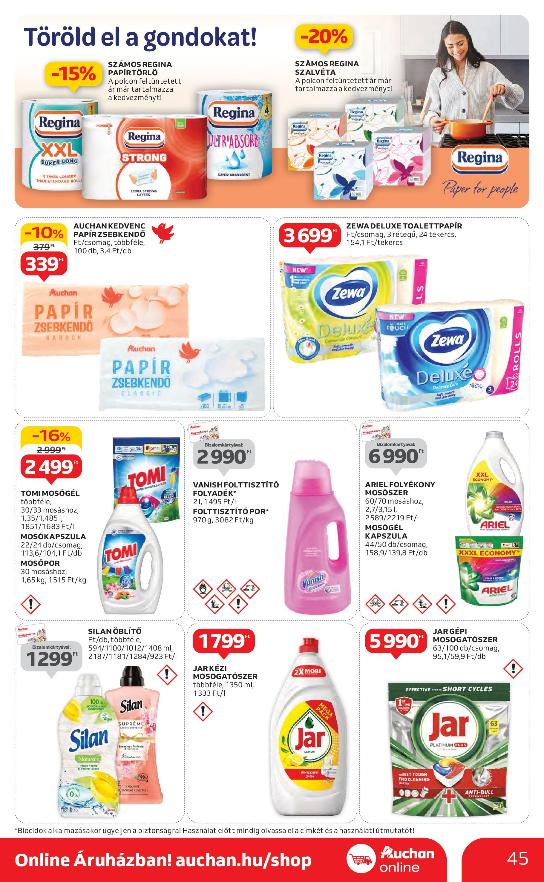 Akciós újság új Auchan - 2025.05.08. -tól/töl ⏳ | Oldal: 45 | Termékek: Öblítő, Folyékony mosószer, Folttisztító, Mosószer Auchan Akciós újság - 2025.05.08. -tól/töl > akció, lapozható szórólap 🛍️ | Oldal: 45 | Termékek: Öblítő, Folyékony mosószer, Folttisztító, Mosószer