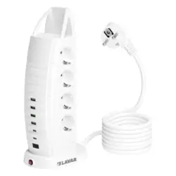 РАЗКЛОНИТЕЛ 8 ГНЕЗДА С 4 USB-A И 2 USB-C БЯЛ LAVAR DUBAl DB820