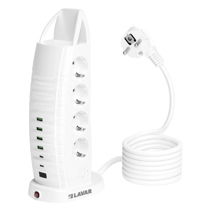 РАЗКЛОНИТЕЛ 8 ГНЕЗДА С 4 USB-A И 2 USB-C БЯЛ LAVAR DUBAl DB820