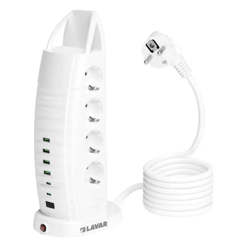 РАЗКЛОНИТЕЛ 8 ГНЕЗДА С 4 USB-A И 2 USB-C БЯЛ LAVAR DUBAl DB820