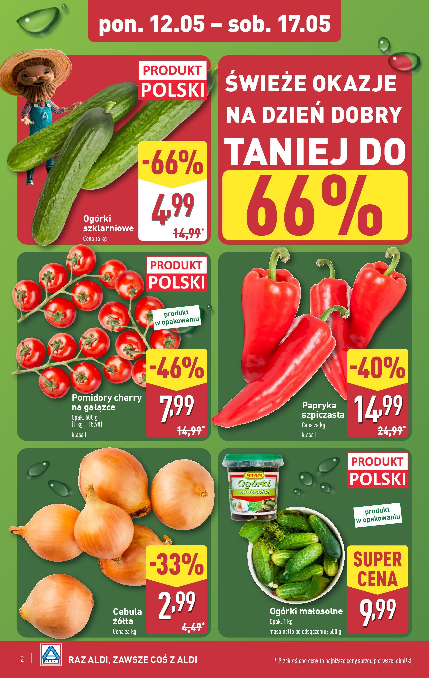 Aldi Gazetka od 12.05.2025 | Nowa PDF gazetka | Strona: 2 | Produkty: Papryka, Pomidory, Ogórki Aldi Gazetka od 12.05.2025 - Ulotka PDF, promocje | Strona: 2 | Produkty: Papryka, Pomidory, Ogórki