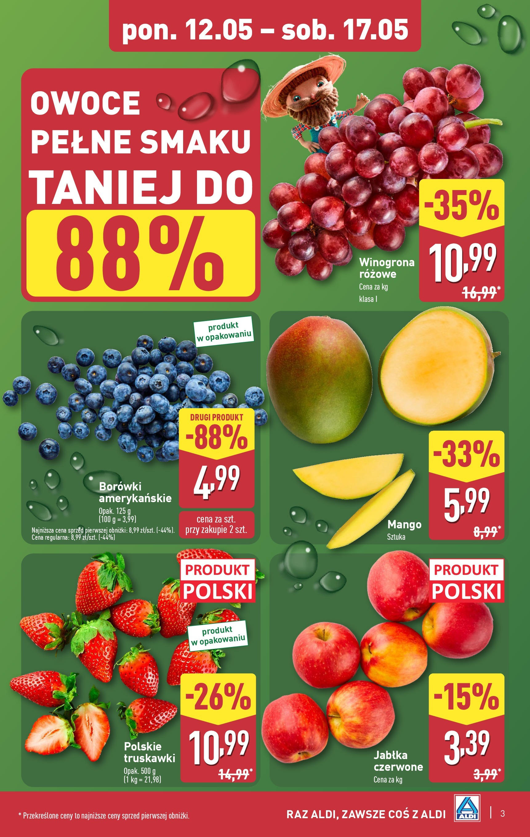 Aldi Gazetka od 12.05.2025 | Nowa PDF gazetka | Strona: 3 | Produkty: Winogrona, Jabłka, Truskawki, Owoce Aldi Gazetka od 12.05.2025 - Ulotka PDF, promocje | Strona: 3 | Produkty: Winogrona, Jabłka, Truskawki, Owoce