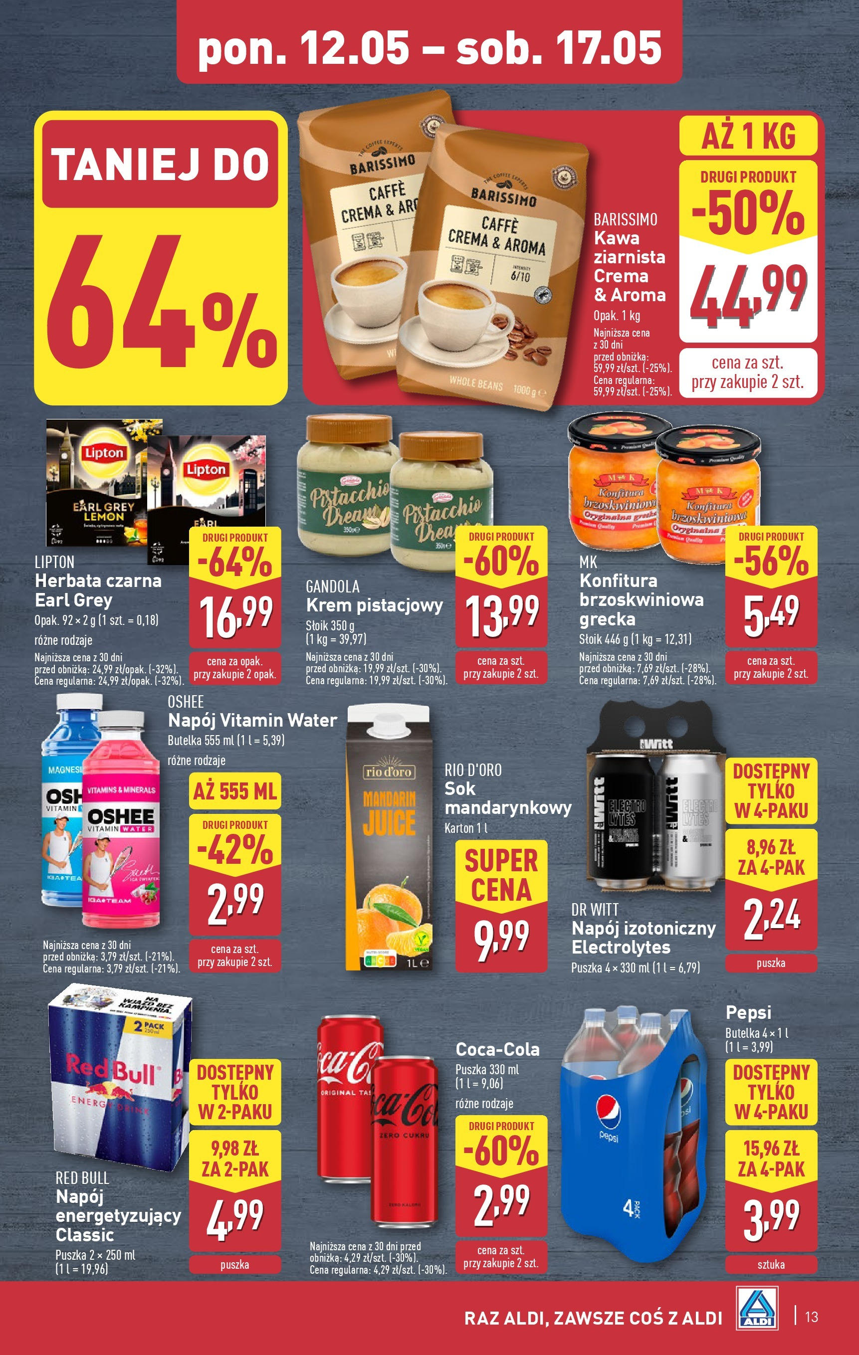 Aldi Gazetka od 12.05.2025 | Nowa PDF gazetka | Strona: 13 | Produkty: Kawa ziarnista, Kawa, Sok, Herbata Aldi Gazetka od 12.05.2025 - Ulotka PDF, promocje | Strona: 13 | Produkty: Kawa ziarnista, Kawa, Sok, Herbata