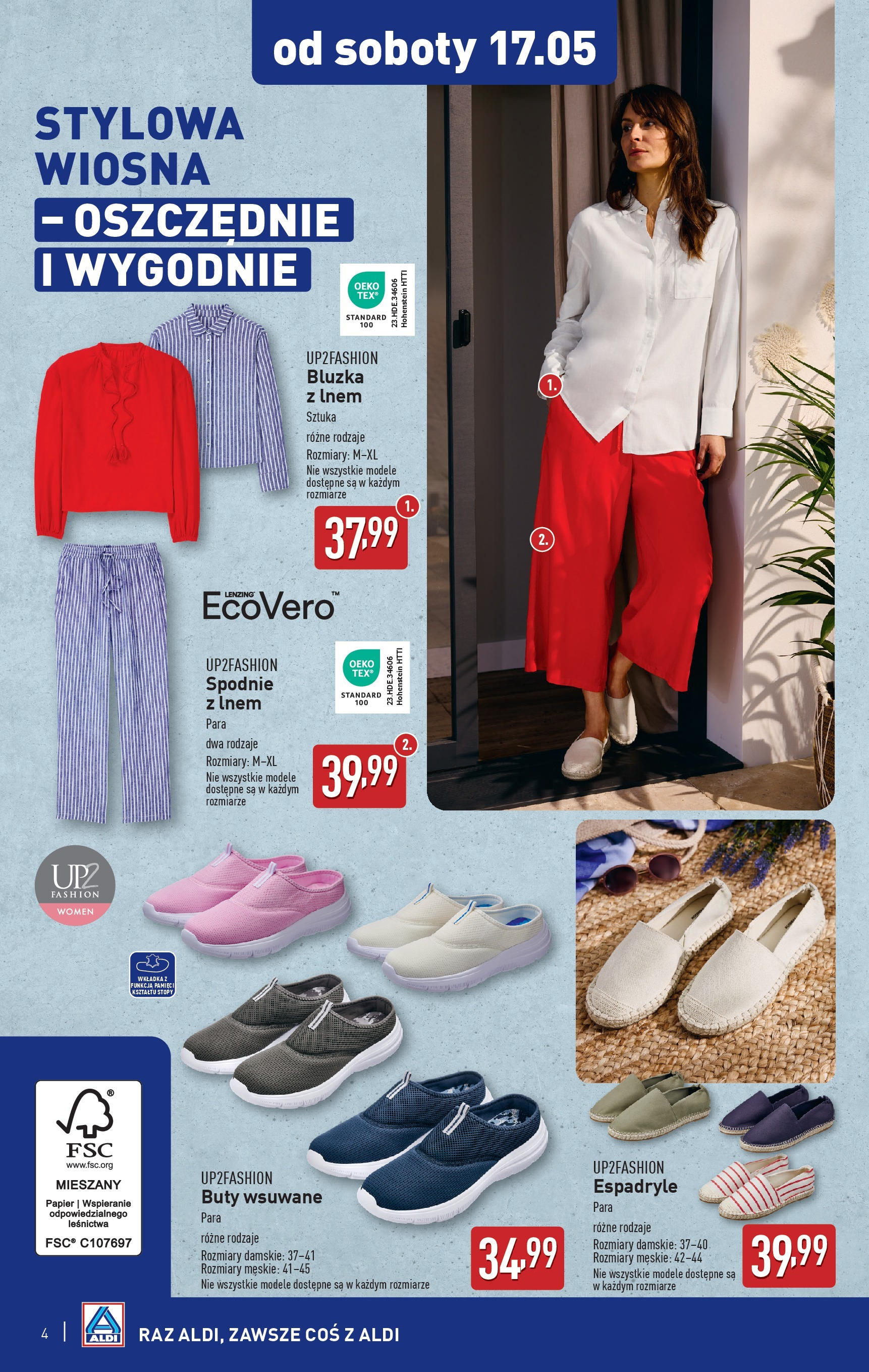 Aldi Gazetka - Promocja non food od soboty od 17.05.2025 - Ulotka PDF, promocje | Strona: 4 | Produkty: Bluzka, Spodnie, Espadryle, Buty
