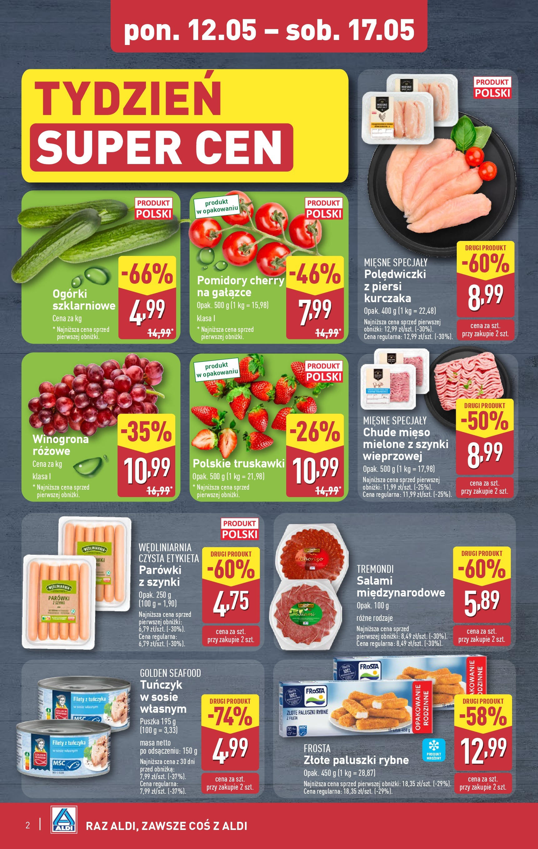 Aldi Gazetka - Okazje na weekend od 15.05.2025 - Ulotka PDF, promocje | Strona: 2 | Produkty: Mięso mielone z szynki, Piersi, Parówki z szynki, Truskawki