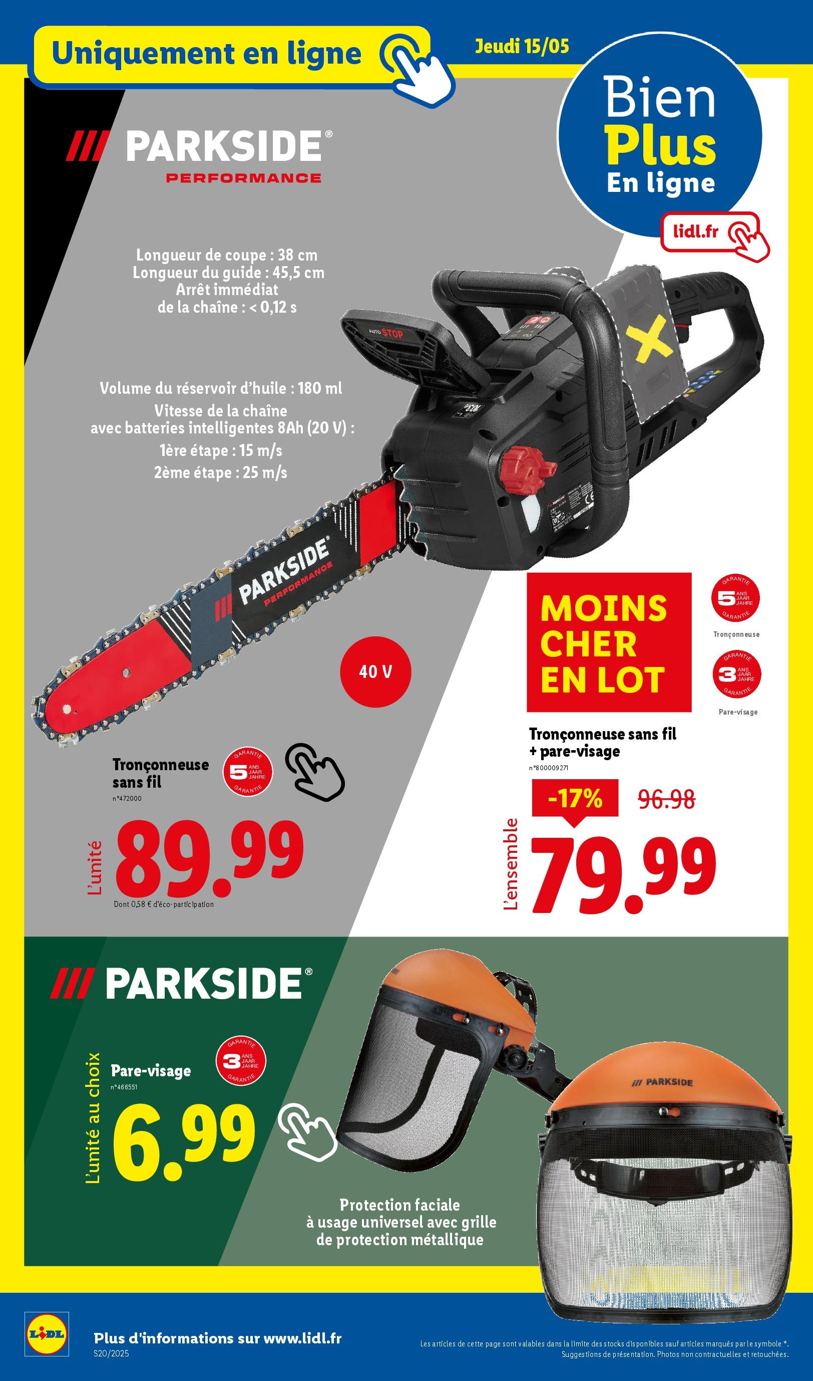 Catalogue LIDL du 14/05/2025 | Promo prospectus en ligne | Page: 40 | Produits: Tronçonneuse Catalogue LIDL du 14/05/2025 | Promo prospectus en ligne | Page: 40 | Produits: Tronçonneuse