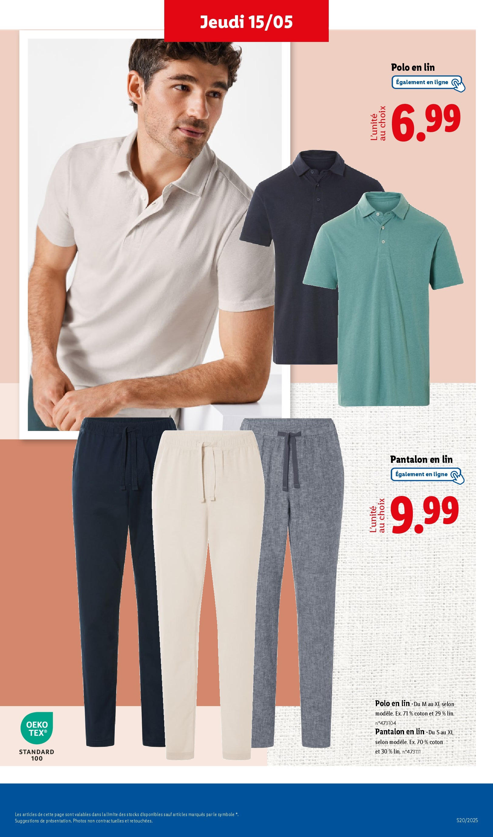 Catalogue LIDL du 14/05/2025 | Promo prospectus en ligne | Page: 45 | Produits: Polo, Coton, Pantalon Catalogue LIDL du 14/05/2025 | Promo prospectus en ligne | Page: 45 | Produits: Polo, Coton, Pantalon