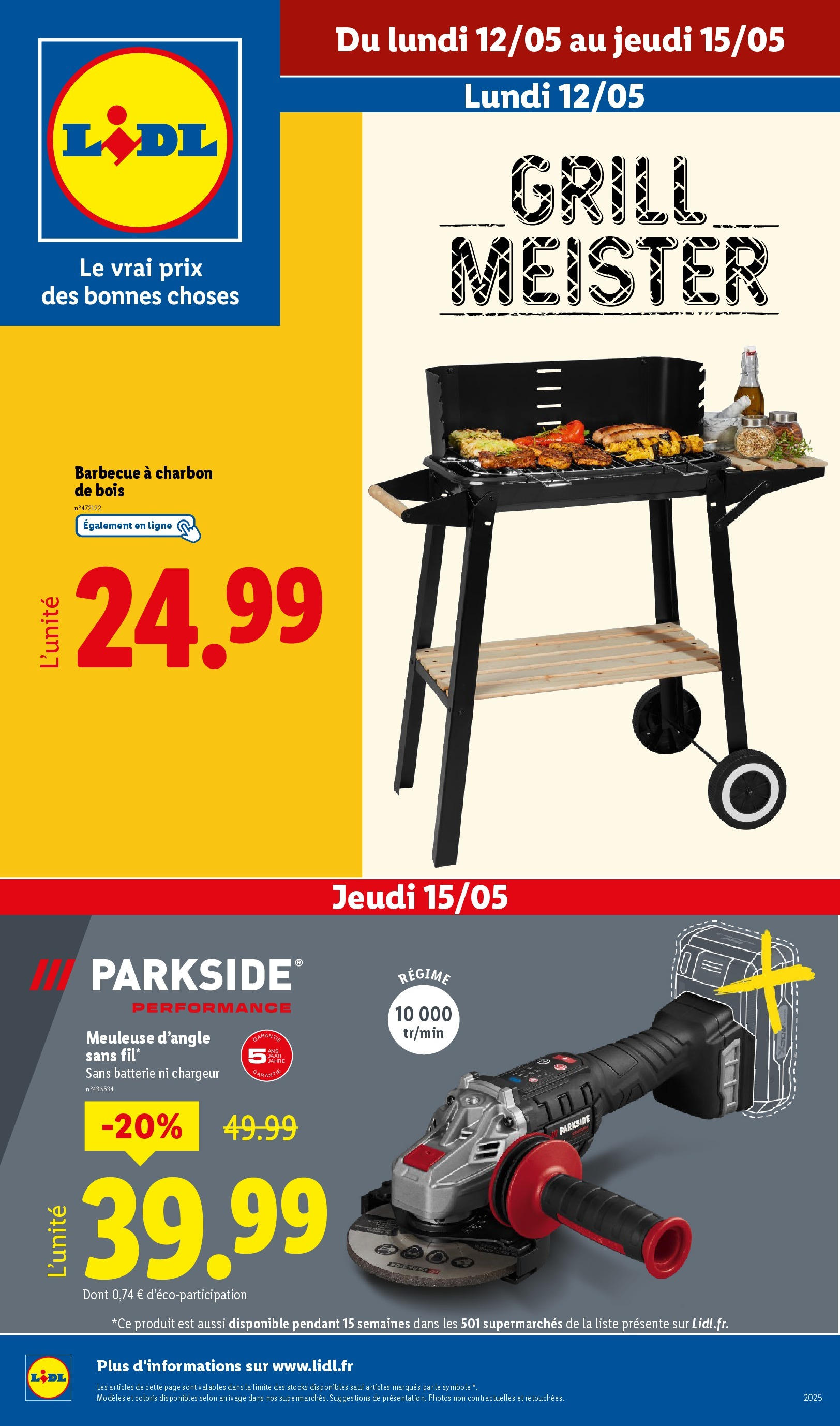 Catalogue LIDL du 11/05/2025 | Promo prospectus en ligne | Page: 1 | Produits: Charbon De Bois, Barbecue, Meuleuse, Batterie