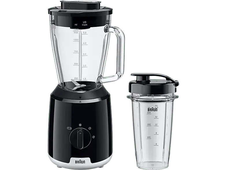 Braun JB 1051 BK PowerBlend 1 Standmixer (Schwarz, 600 Watt, Füllmenge: 1.5l, Verarbeitungsmenge: 1.25 l)