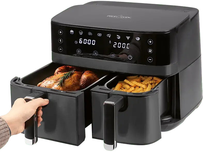 Profi Cook PC-FR 1295 H Doppel-Heißluft-Fritteuse (9 l, 2700 Watt, Schwarz)