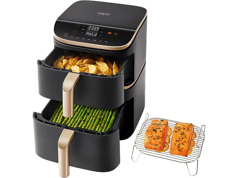Cosori CAF-DC123S-Dder Airfryer Turbo Tower Pro Smart, Doppel-Heißluftfritteuse (10,8 l, 2630 Watt, Schwarz)