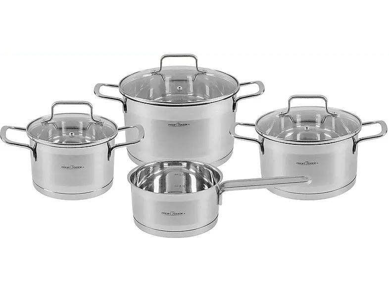 Profi Cook PC-KTS 1224 7-tlg. Kochtopfset Edelstahl (Backofenfest bis 250 °C, Für alle Herdarten geeignet (Gas, Elektro, Glaskeramik, Induktion, Halogen), Silber, 18/10 (rostfrei))