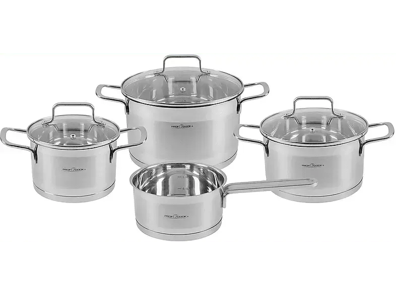 Profi Cook PC-KTS 1224 7-tlg. Kochtopfset Edelstahl (Backofenfest bis 250 °C, Für alle Herdarten geeignet (Gas, Elektro, Glaskeramik, Induktion, Halogen), Silber, 18/10 (rostfrei))