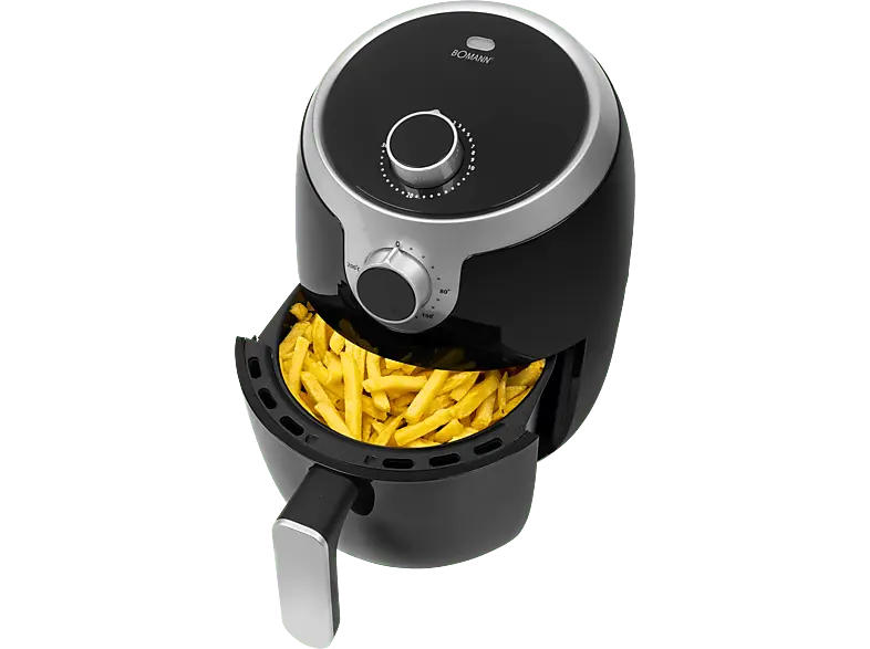 Bomann FR6050 H Heißluftfritteuse (1,8 l, 1000 Watt, Schwarz/Silber)